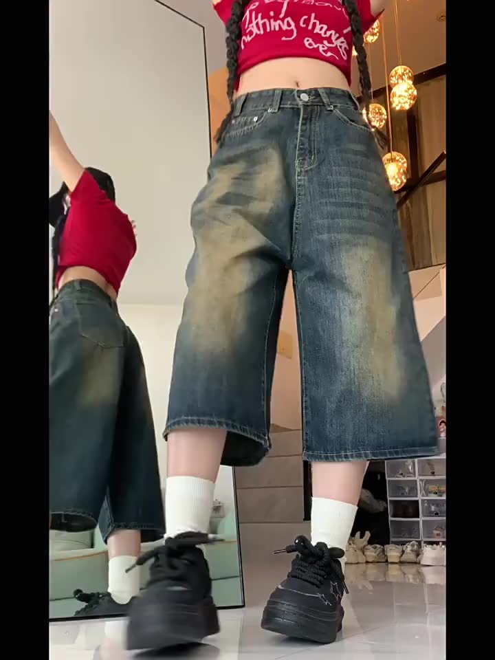 Quần jeans lửng nữ lưng cao ống rộng, quần bò unisex phong cách thời trang năng động dễ phối đồ ED29 | BigBuy360 - bigbuy360.vn