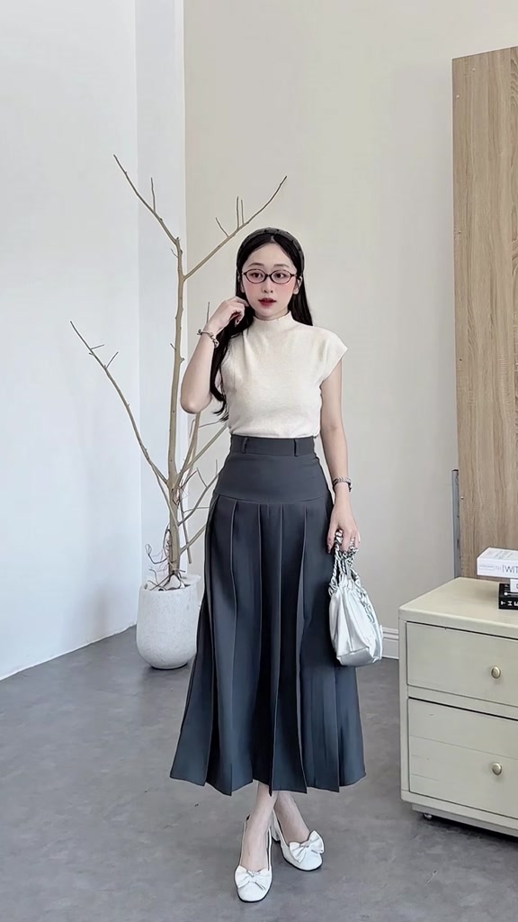 Chân váy xếp ly dáng dài Mely Fashion midi cạp cao chiết eo che bụng tôn dáng mặc được 2 mặt dễ phối đồ có bigsize CV75 | BigBuy360 - bigbuy360.vn