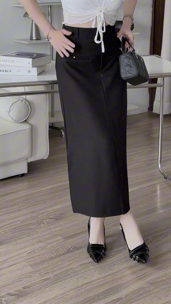 Chân váy chữ A  dáng dài 85cm Mely Fashion cạp cao tôn dáng che giấu bụng có xẻ sau có bigsize đi làm đi chơi CV119 | BigBuy360 - bigbuy360.vn