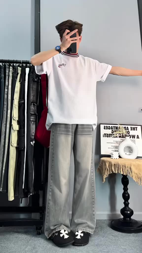 Quần Jean Nam Ống Suông Rộng Xám Wash Retro Cargo, Quần Jean Dáng Baggy Nam Lưng Cao Phong Cách Hàn Quốc The Jeans | BigBuy360 - bigbuy360.vn