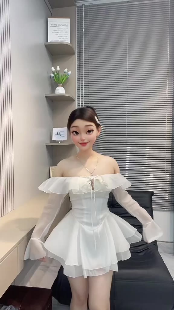 Váy Tơ Bèo Trễ Vai Cup Nguc Tay Loe Dáng Ngắn Xoè 2 Tầng Kèm Quần | BigBuy360 - bigbuy360.vn