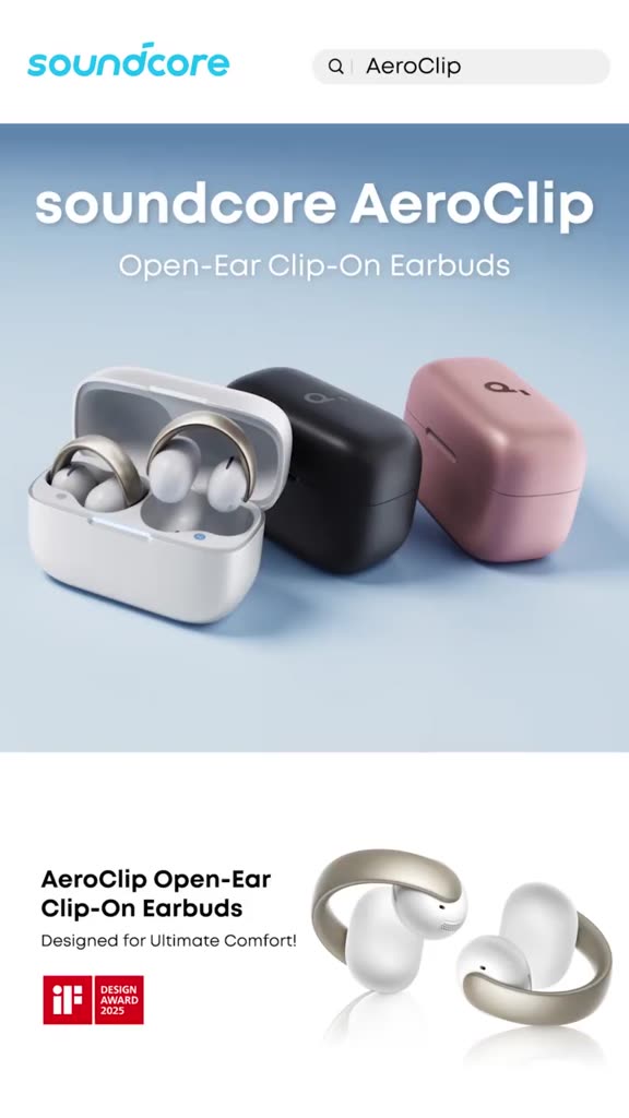 Tai nghe bluetooth kẹp tai soundcore AeroClip, đeo thoải mái, thiết kế thời trang, gọi rõ với 4 mic tích hợp | BigBuy360 - bigbuy360.vn