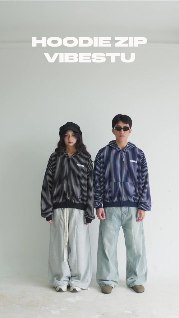 Áo Hoodie Sọc Dọc Nỉ 2 Da  VIBESTU " Logo " Boxy Tay Dơi Unisex Nam Nữ | BigBuy360 - bigbuy360.vn