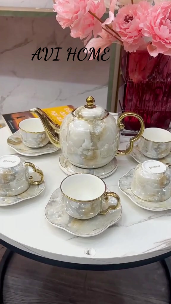 Bộ Ấm Chén Uống Trà Màu Vân Đá Kèm Hộp Làm Quà Tặng Sang Trọng AVIHOME [Y30-1a] | BigBuy360 - bigbuy360.vn