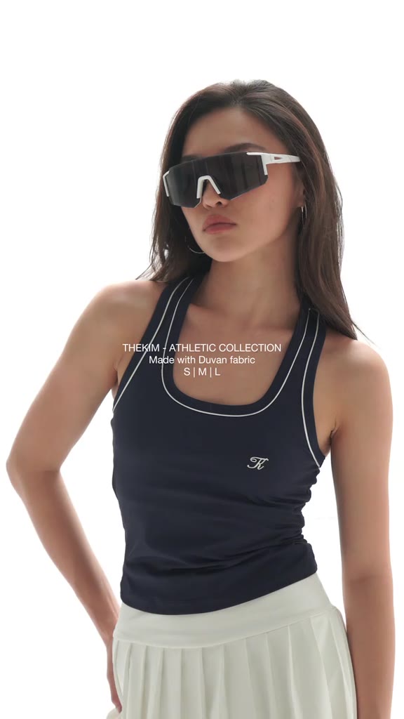 THEKIM Áo ba lỗ thể thao cổ tròn ( mút ngực tháo rời ) , áo tanktop phối viền lé màu in logo ngực T377 | BigBuy360 - bigbuy360.vn