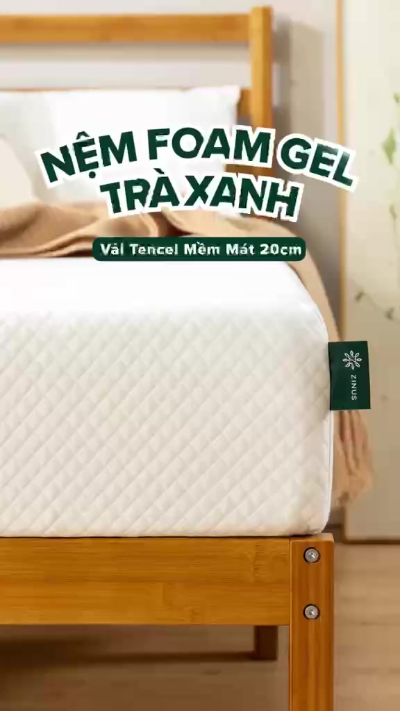 [Tặng Ga Ngẫu Nhiên] Nệm Memory Foam Zinus Gel Trà Xanh Vải Tencel Mềm Mát 20cm | BigBuy360 - bigbuy360.vn