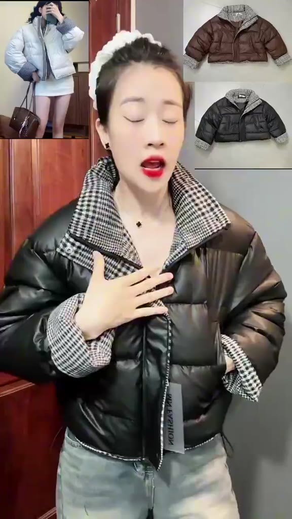 ÁO KHOÁC PHAO DA NỮ HỌA TIẾT PHỐI CARO TAY KẺ CHẤT PHAO 3 LỚP DÀY DẶN FORM BOXY | BigBuy360 - bigbuy360.vn