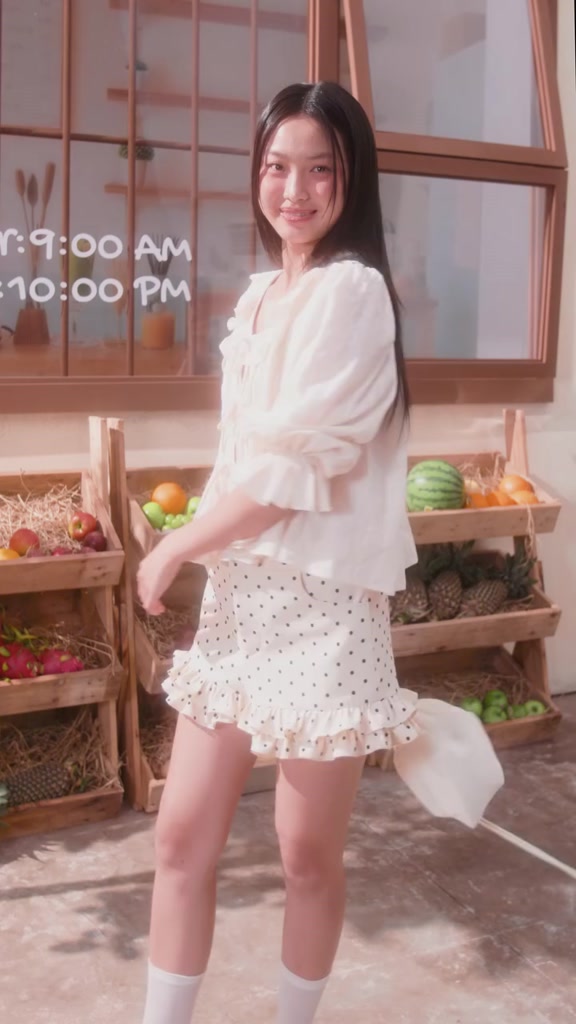 Áo babydoll tay lửng phối bèo Cotton Ruffled Tie Front Shirt dễ thương phù hợp đi chơi OLV | BigBuy360 - bigbuy360.vn