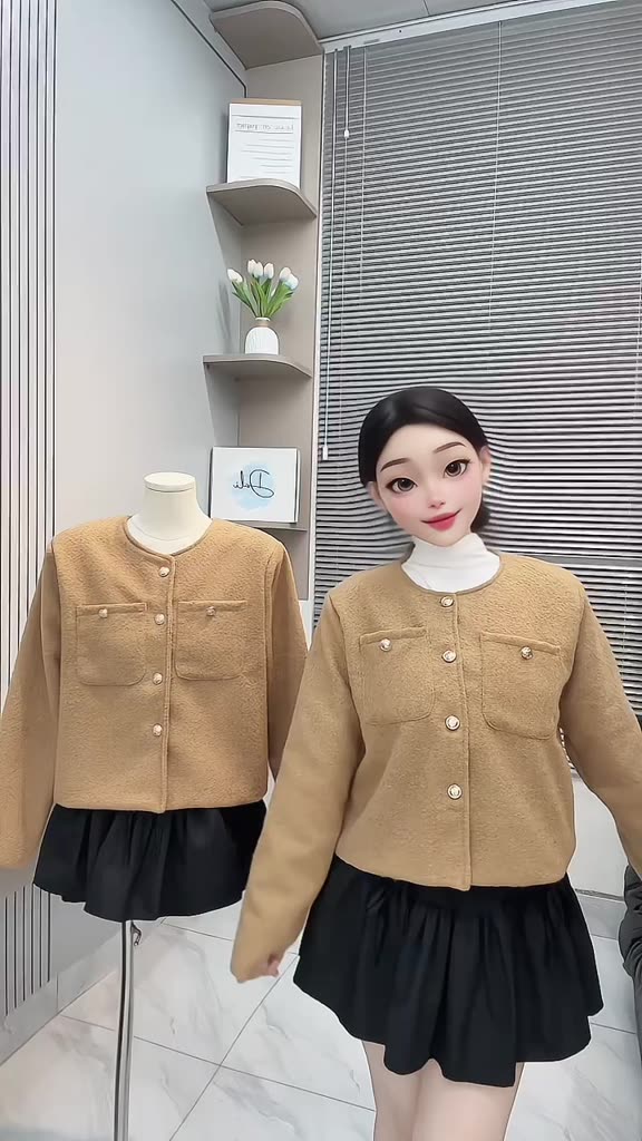 Áo Khoác Dạ Tweed Mặt Lông Cào 2 Lớp Màu Nâu Tây Phong Cách | BigBuy360 - bigbuy360.vn