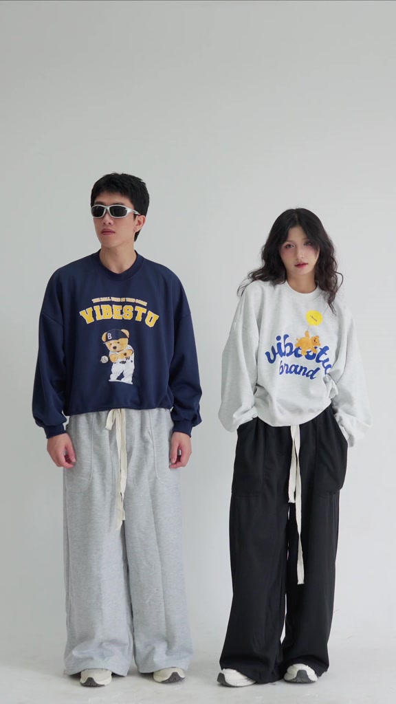Áo Sweater Nỉ 2 Da  VIBESTU " Bear and Ball  " Boxy Tay Dơi Unisex Nam Nữ | BigBuy360 - bigbuy360.vn