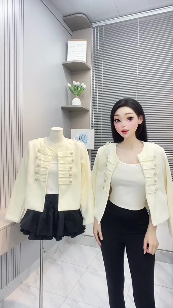 Áo Khoác Dạ Ép Sang Chảnh Dáng Ngắn 2 Lớp Có Đệm Vai Đính Cúc Phong Cách Quý Cô | BigBuy360 - bigbuy360.vn