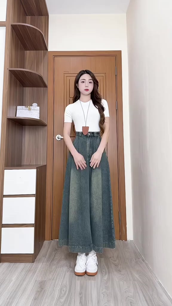 [SHOPEE TRỢ GIÁ] Chân váy jeans SARAMIA, chân váy bò nữ xanh đen dáng xòe dài cạp lưng cao chất không co giãn V18 | BigBuy360 - bigbuy360.vn