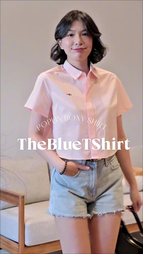 TheBlueTshirt - Áo sơ mi croptop trơn tay ngắn nhiều màu cho nữ - Poplin Boxy Shirt - Women | BigBuy360 - bigbuy360.vn
