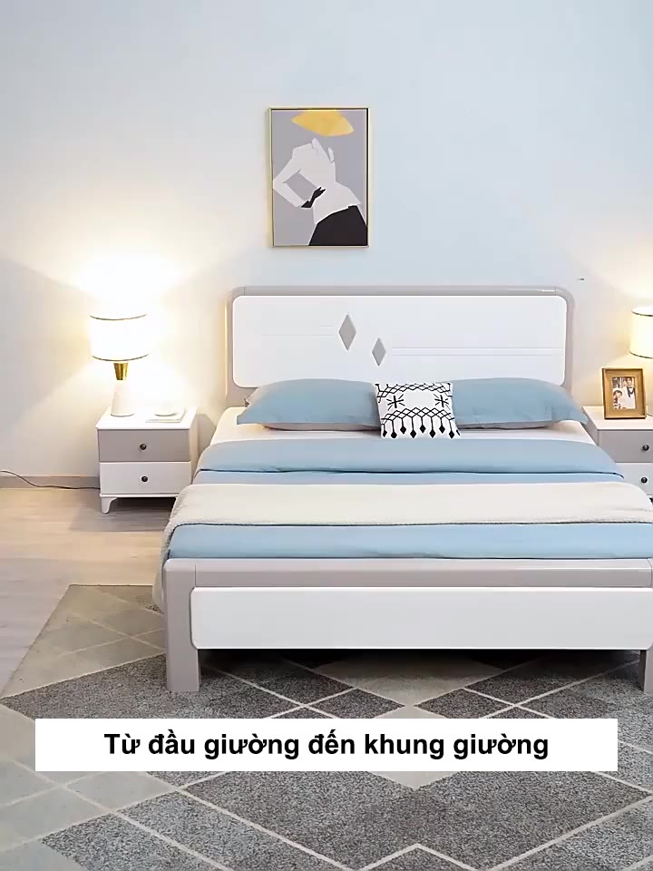 HENIO Giường gỗ tự nhiên cao cấp 1m8/1m5/1m2  thiết kế hiện đại, màu trắng sang trọng cho phòng ngủ | BigBuy360 - bigbuy360.vn