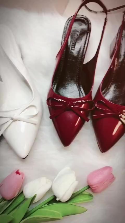 Giày Cao Gót Mũi Nhọn Nơ Da Bóng Mềm Hở Gót | BigBuy360 - bigbuy360.vn