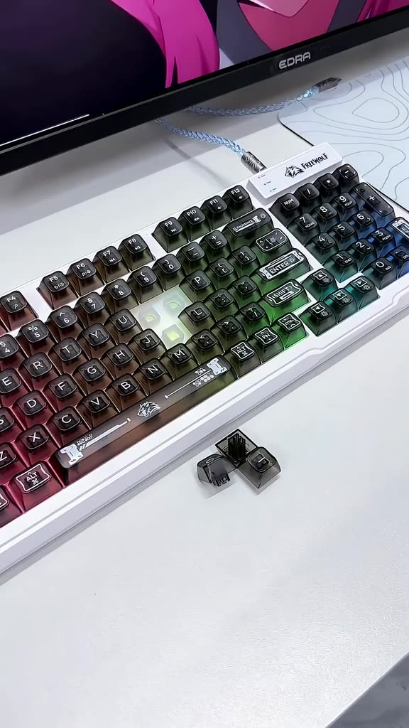 Bàn Phím Văn Phòng Có Dây FreeWolf M95 LED RGB, Keycap Trong Suốt, Gõ Êm Giảm Ồn, Full Size, Win Mac | BigBuy360 - bigbuy360.vn