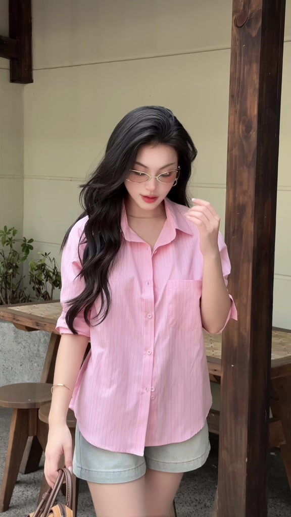 Áo sơ mi sọc nữ GILLEE (nhiều màu) dáng dài phối túi vải cotton cao cấp thoáng mát FAS380 | BigBuy360 - bigbuy360.vn