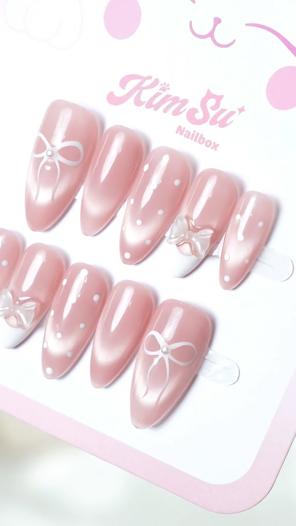 [M240] - Kimsu Nailbox thạch hồng mắt mèo french trắng dịu dàng (BST Tết 2026) | BigBuy360 - bigbuy360.vn