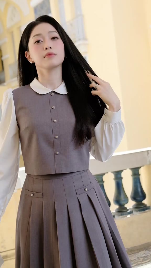 (HNLV) Chân váy xếp ly toàn thân, chất liệu mềm mướt đứng form tôn dáng thời trang thiết kế Calie CX096 | BigBuy360 - bigbuy360.vn