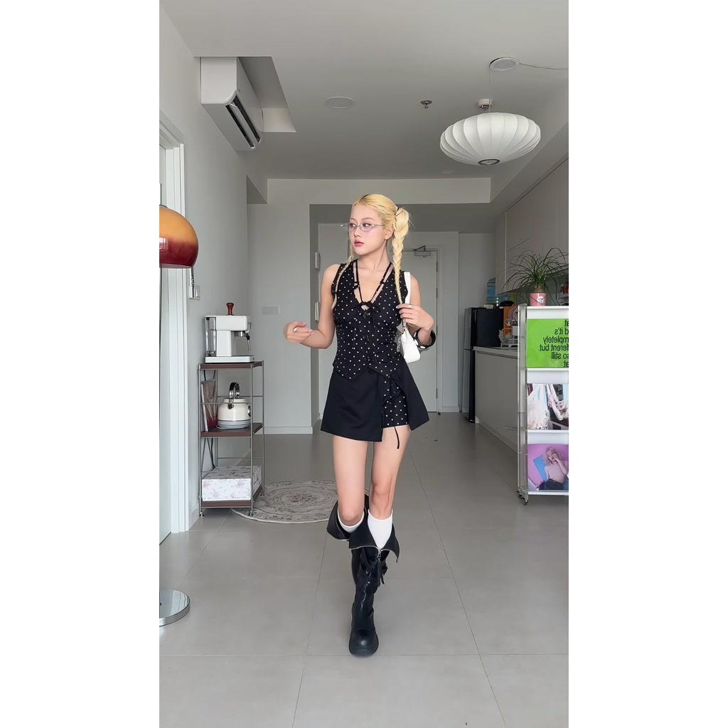 DALLA Áo gile nhún ngực cổ V cột dây (GL10) | BigBuy360 - bigbuy360.vn