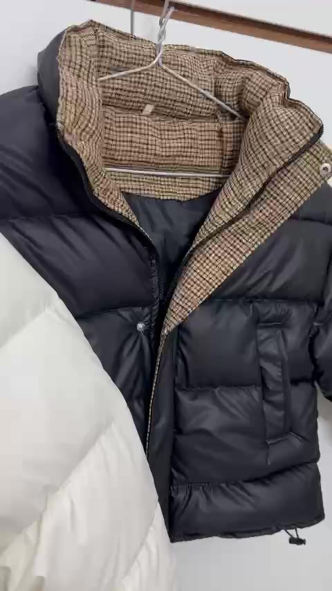 Áo Khoác Phao Da Nữ Phối Kẻ Caro Cao Cổ Cúc Bấm 2 Túi Freesize | BigBuy360 - bigbuy360.vn