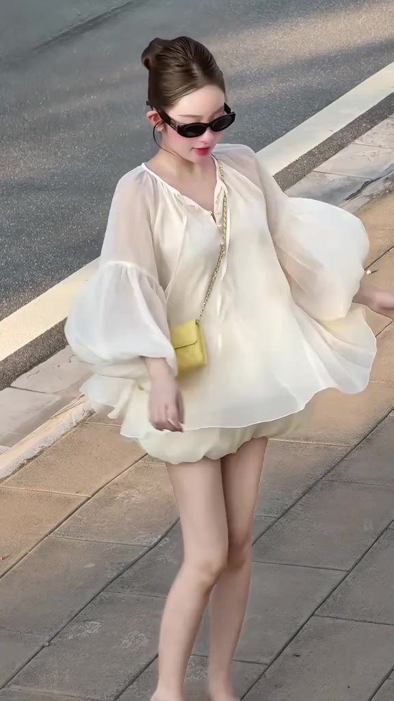 Set Áo Tơ Babydoll Tay Phồng Bí Form Giấu Quần Kèm Váy Ngắn Kieupham.shop | BigBuy360 - bigbuy360.vn