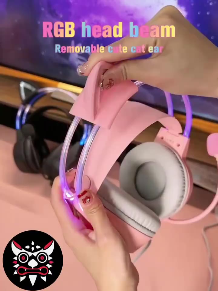 Tai nghe Chụp tai Chơi game âm thanh nổi ONIKUMA X15 tai Mèo Màu Hồng Trắng, Có Micrô/ Đèn RGB, cho PC/ Máy tính/ Laptop | BigBuy360 - bigbuy360.vn