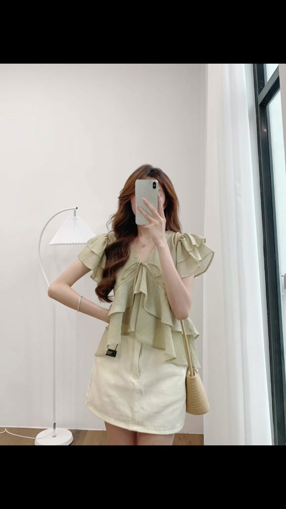 Áo Voan Tơ Cổ V Tay Hến Bèo Tầng A3120 Su Chang Thời Trang Nữ | BigBuy360 - bigbuy360.vn