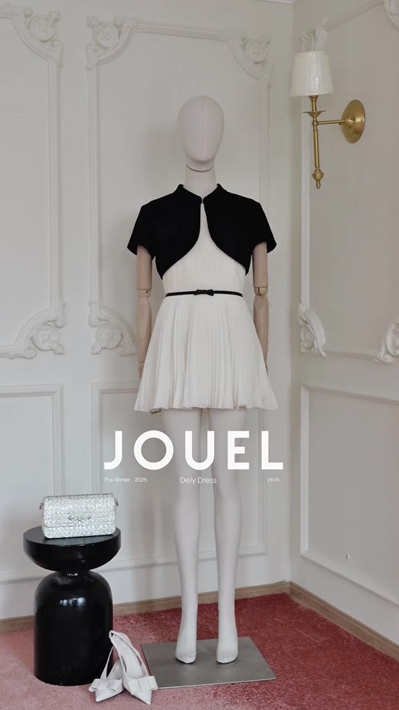 JOIE DES ROSES - Váy liền chiffon dập ly phối đai nơ kèm áo khoác cổ sen tay ngắn DELY DRESS | BigBuy360 - bigbuy360.vn
