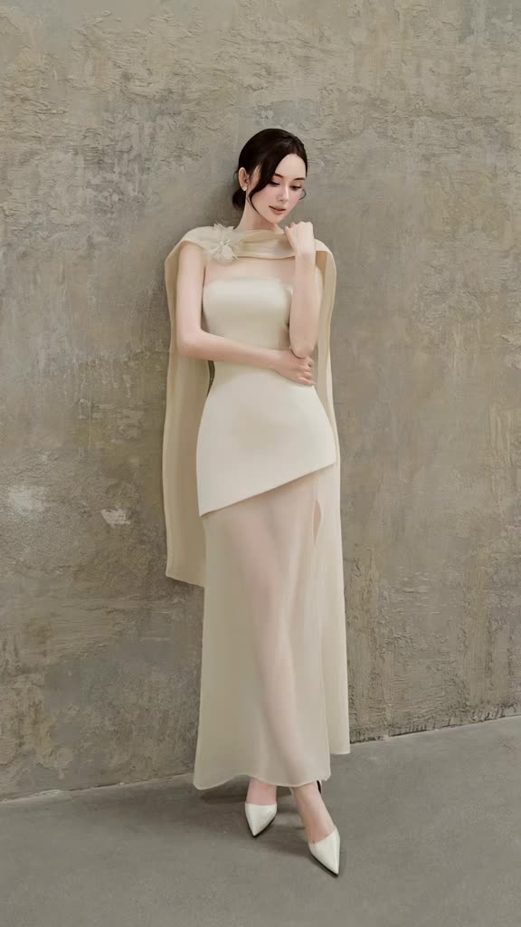Dari Dress | Váy nữ cup ngực text chun hàn phối voan tơ H.I.U Fashion | đầm xẻ dáng dài sang trọng cao cấp HIU design | BigBuy360 - bigbuy360.vn