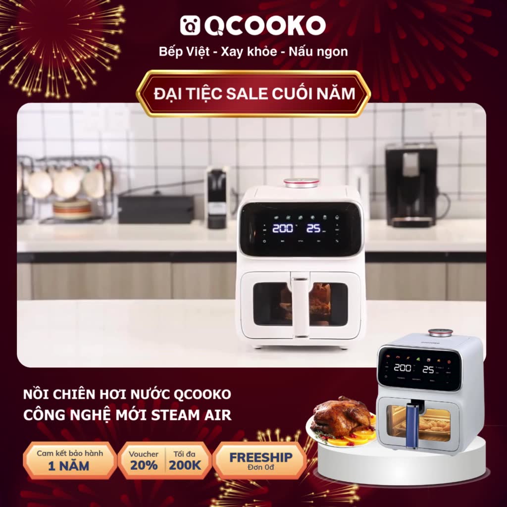 Nồi chiên không dầu QCOOKO, Nồi chiên hơi nước dung tích 6L, 1400W, công nghệ mới STEAM AIR thịt mềm mọng nước, giảm mỡ | BigBuy360 - bigbuy360.vn