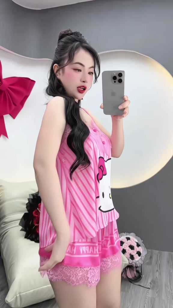 Bộ Sexy SOJUN Lụa latin Đùi Ren Mi Nút Bọc In Hoạt Hình - Ms: 1447- Dưới 65Kg | BigBuy360 - bigbuy360.vn