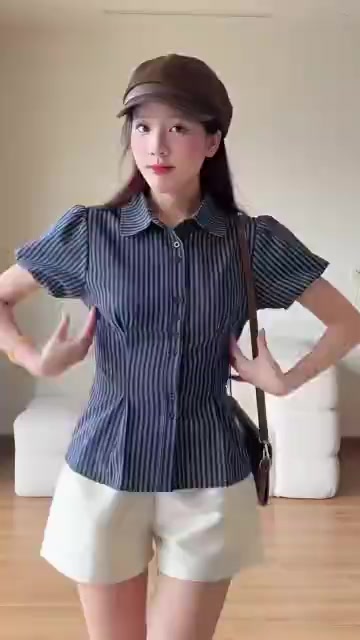 Áo sơ mi kẻ tay phồng dáng ngắn thô linen xixeoshop M9579 KENCO thời trang nữ | BigBuy360 - bigbuy360.vn