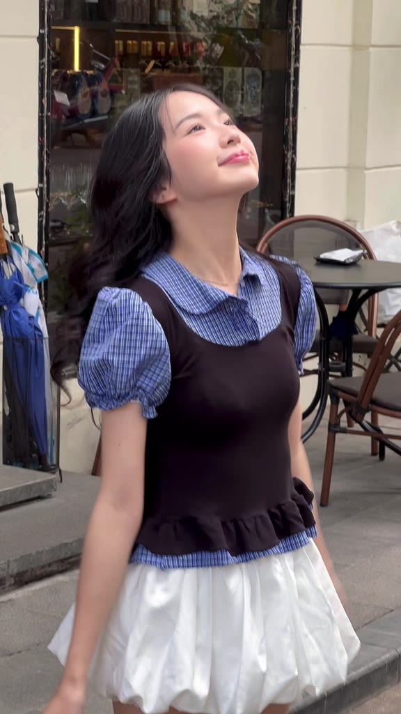 Áo Thun Phối Sơ Mi SAIGONESE Tay Phông Hoạ Tiết Caro Thun Cotton Form Chiết Eo Nữ - A05SP | BigBuy360 - bigbuy360.vn