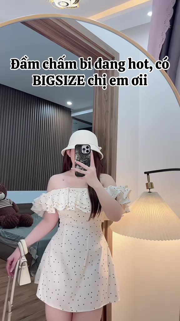 (Có Bigsize) Váy Trễ Vai Tầng Bèo “Chấm Bi” Dáng A Ngắn Xoè Nhẹ Vibe Tiểu Thư by Kieupham.shop | BigBuy360 - bigbuy360.vn