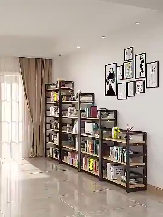Kệ sách đứng sàn khung sắt gỗ nhiều tầng để đồ gia đình phòng khách kệ lưu trữ đơn giản hiện đại | BigBuy360 - bigbuy360.vn