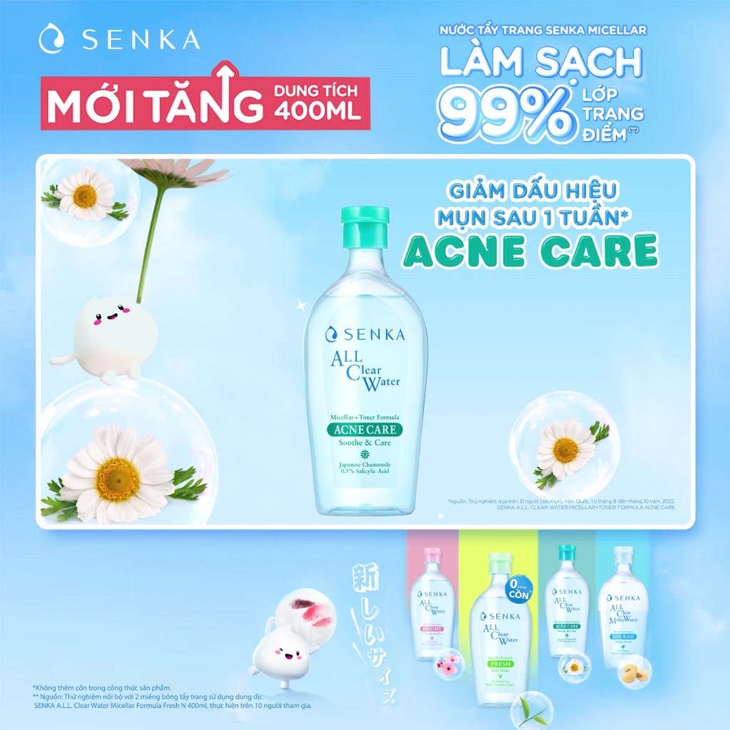 Nước Tẩy Trang Senka Micellar Giảm Mụn Senka A.L.L Clear Water Acne Care 400ML | BigBuy360 - bigbuy360.vn