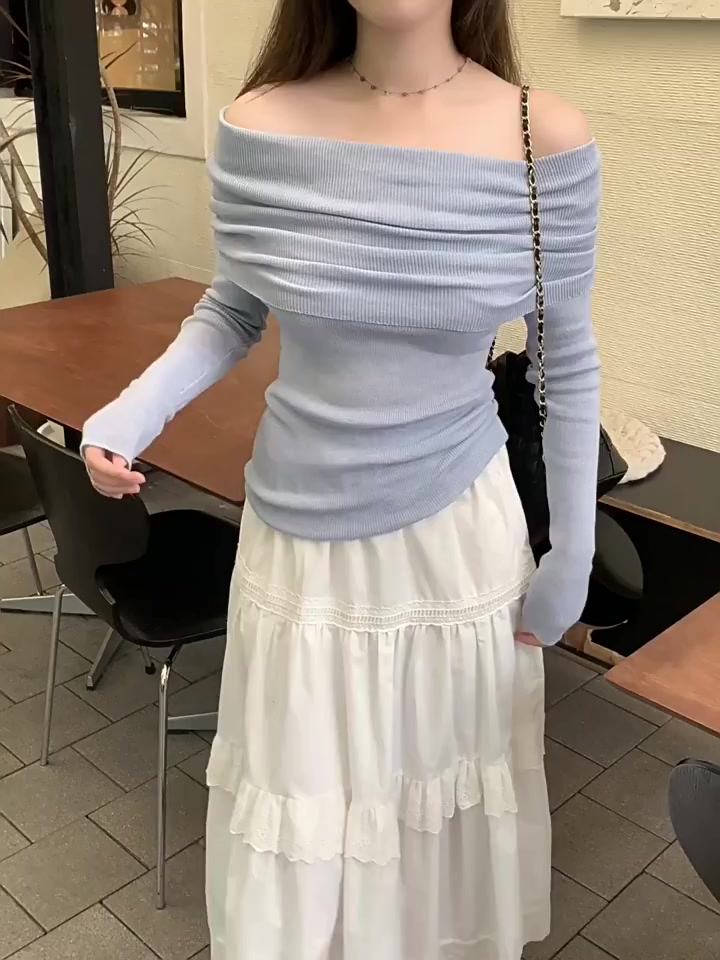 METWO. - Áo len giấy trơn MỎNG trễ ngang vai basic QC dài tay thiết kế bản to vạt gập ulzzang tiểu thư Hàn Quốc #6315 | BigBuy360 - bigbuy360.vn