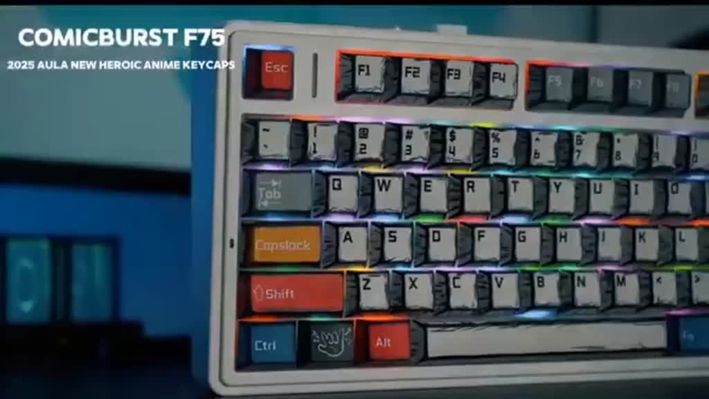 Bàn phím cơ AULA 3 Mode F75 Phiên Bản Màu Comic Gundam Không Dây Hotswap Bluetooth 5.1USB 2.4G Có Núm Vặn Đa Năng | BigBuy360 - bigbuy360.vn