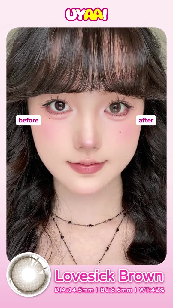 Kính áp tròng UYAAI Lovesick Grey Brown Pink Lens Eyes 6 tháng 0.00~4.00 Độ lens mới thiết bị dùng thử đầu tiên ống kính | BigBuy360 - bigbuy360.vn