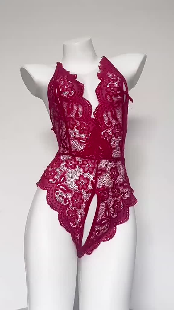 Bodysuit ren hoa xẻ ngực sexy gợi cảm đồ ngủ liền thân hở đũng quyến rũ đáng yêu BIKI HOUSE N940 | BigBuy360 - bigbuy360.vn