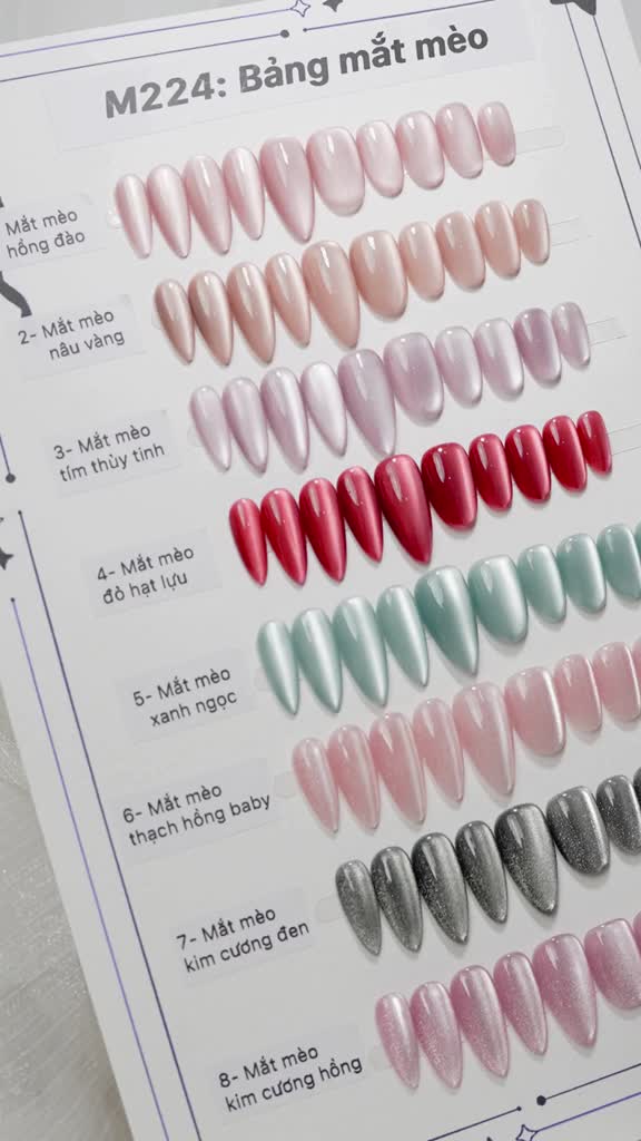 [M224] - Kimsu Nailbox Mắt Mèo Hồng/Đỏ/Tím/ Nâu Vàng (Form Tròn nhọn - đổi form ghi chú) | BigBuy360 - bigbuy360.vn