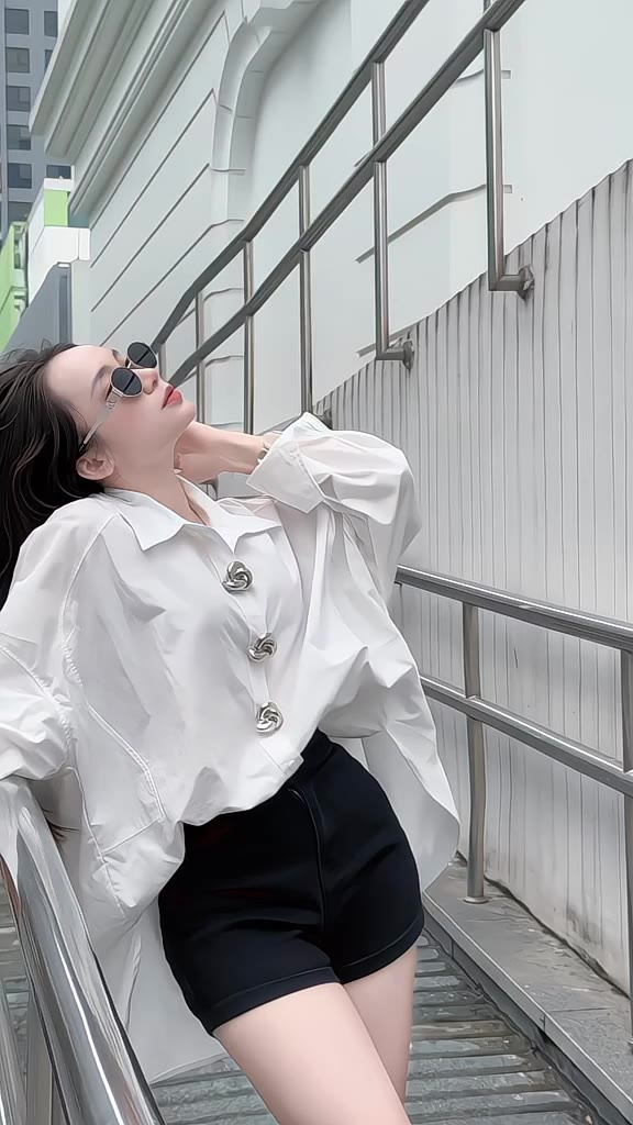 Áo Sơ Mi Form Dáng Rộng Phối Khuy Bạc Xoắn Chất Liệu Thô | BigBuy360 - bigbuy360.vn