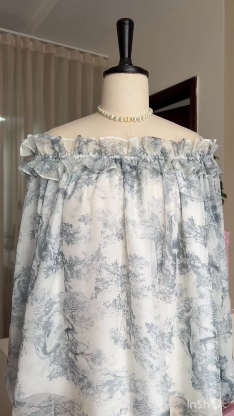 Áo voan trễ vai mùa hè MAYBEROOM dáng suông babydoll dễ diện có lót lụa màu xanh xám Mist Top | BigBuy360 - bigbuy360.vn