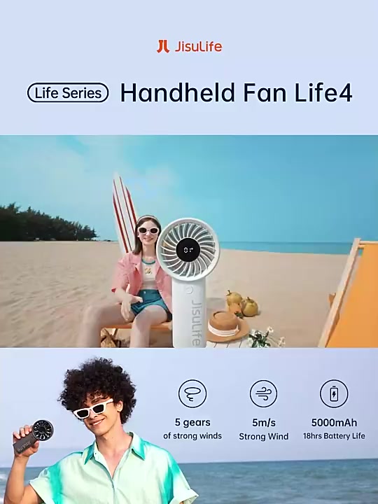 Quạt cầm tay JisuLife 4 mini xách tay gió mạnh màn hình LED 5 nấc gió điều chỉnh được dành cho học sinh và dân văn phòng | BigBuy360 - bigbuy360.vn