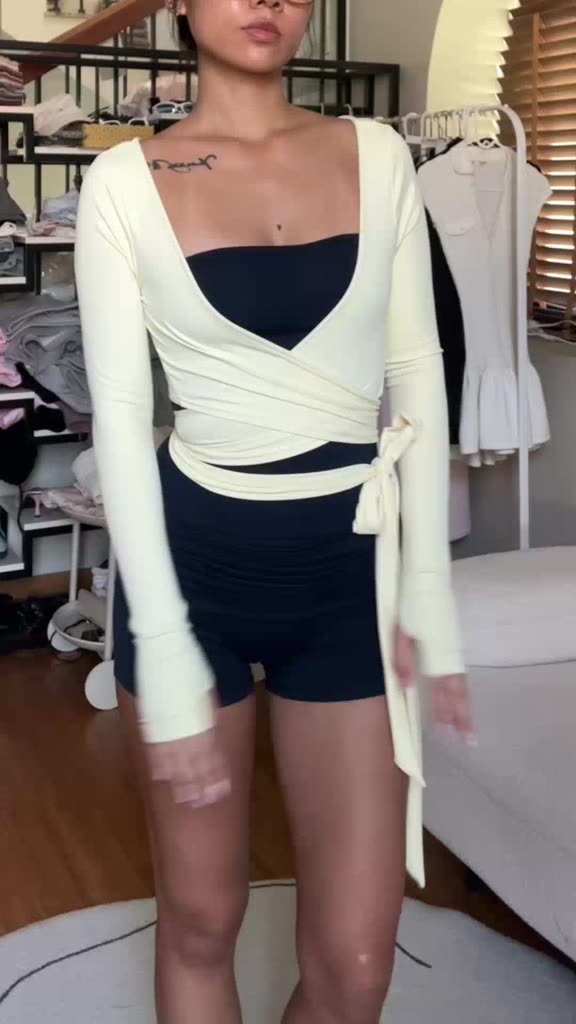 Áo Khoác Đắp Chéo Buộc Dây Tay Dài Công Nghệ Vải Siêu Mỏng Mát Và Co Giãn Ôm Sát Augety Studio, LIORA Wrapped Cardigan | BigBuy360 - bigbuy360.vn