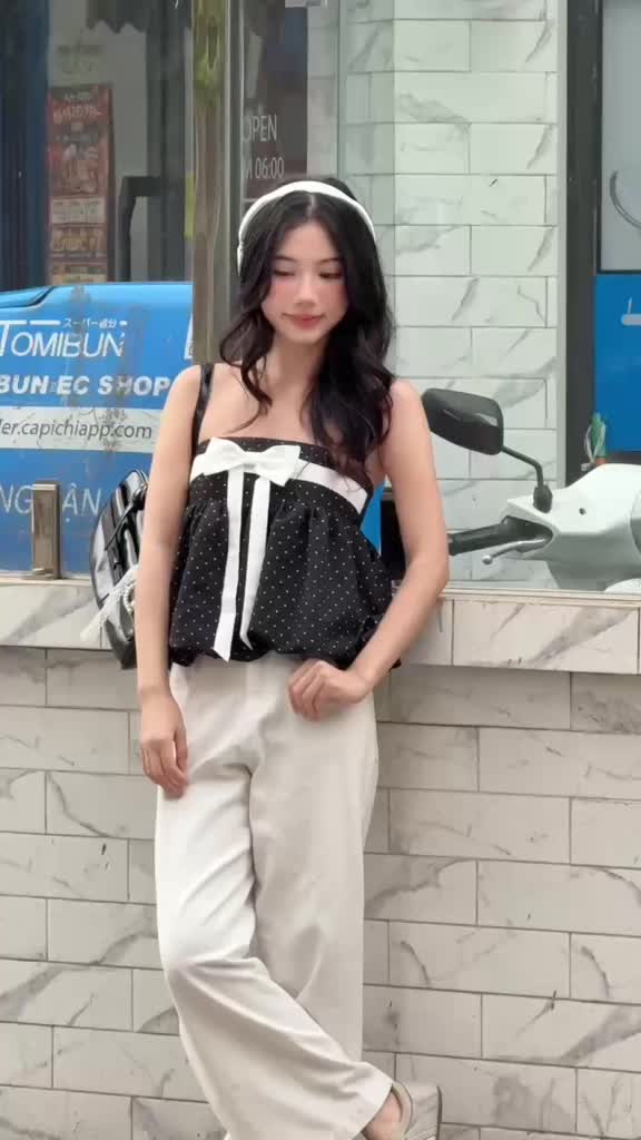 Áo babydoll quây phồng chấm bi thắt nơ, Áo kiểu babydoll dễ thương - 29feb.closet – A599 | BigBuy360 - bigbuy360.vn