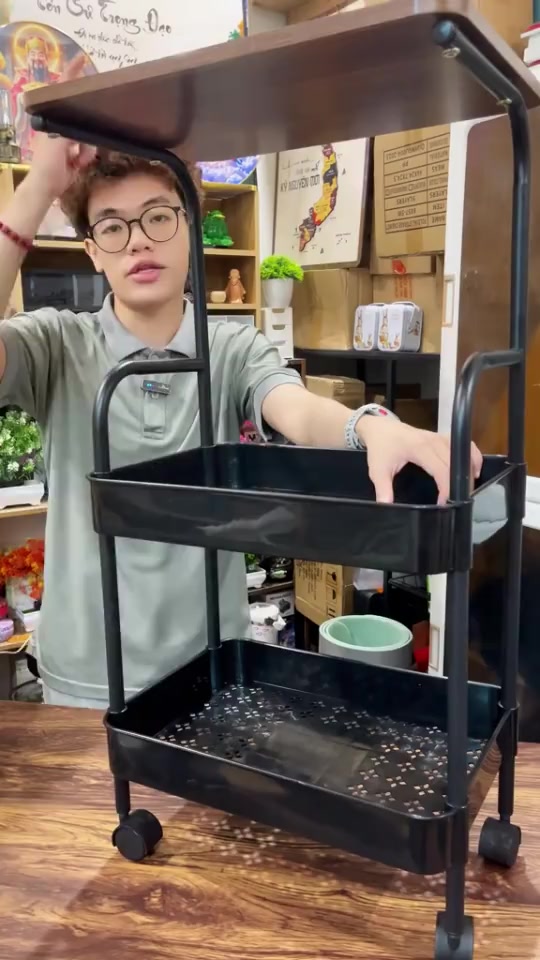 Kệ Để Đồ 3 Tầng Didooglt Mặt Gỗ Sơn Tĩnh Điện Bánh Xe Di Chuyển Linh Hoạt | BigBuy360 - bigbuy360.vn
