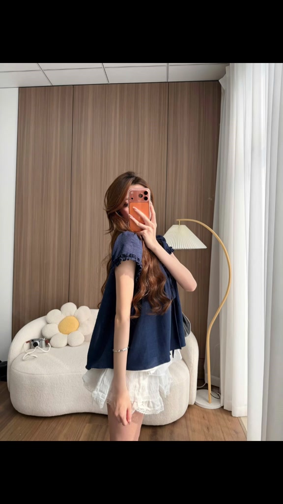 Áo Babydoll Viền Bèo Cộc Tay Nơ Ngực Phối Ren Boi Trắng Su Chang A848 Thời Trang Nữ | BigBuy360 - bigbuy360.vn