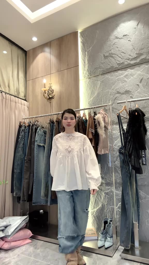 Áo babydool nữ tay dài form rộng thêu hoa vintage cổ tròn – Áo sơ mi nữ tiểu thư vải voan mềm nhẹ phong cách Hàn Quốc | BigBuy360 - bigbuy360.vn